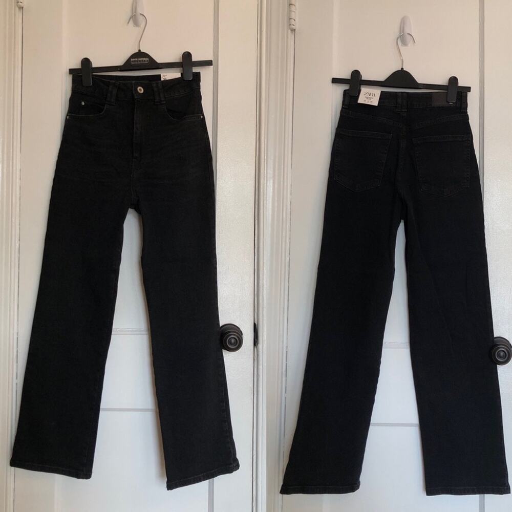 NEW Zara Black Acid Wash Vintage Slim High Rise Jeans